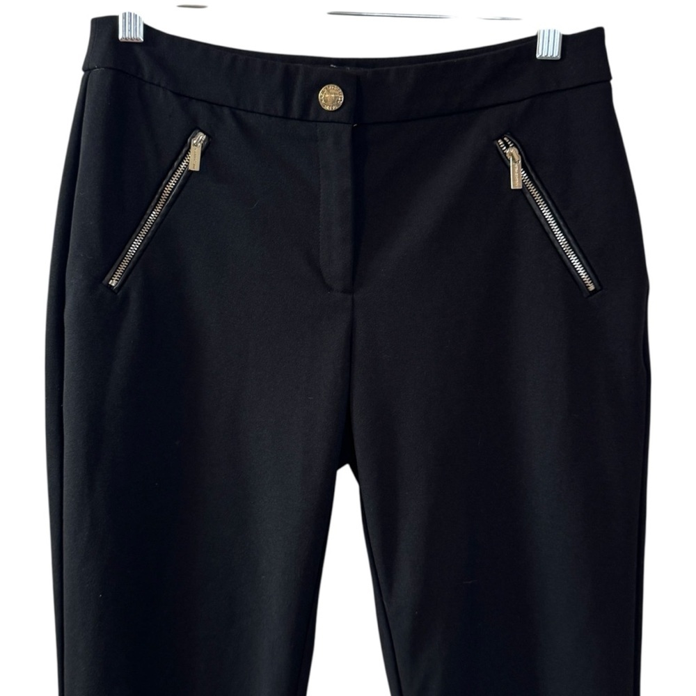 Karl Lagerfeld Ankle Pant faux leather trim angled zipper pockets womens 4 - Picture 3 of 14